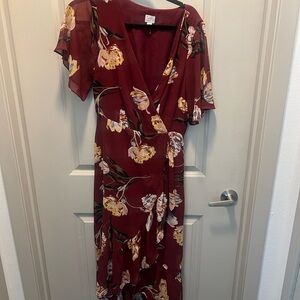 Floral Wrap Dress in Burgundy